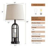 SRJJA Black Table Lamps for Living Room Set of 2 - Farmhouse Lamps for Night Stands with USB A+C, Bedside Lamps for Bedroom, 24'' Industrial Lamp for Living Room End Tables