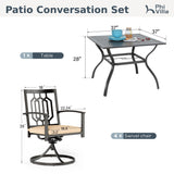 PHI VILLA Patio Dining Set, Swivel Chairs, Square Metal Table