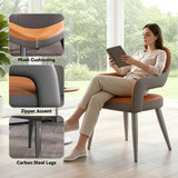 Quvex Modern Scratch-Resistant Leather Dining Chairs Set of 2 with Arms, Upholstered Kitchen & Dining Room Chairs with Ergonomic Curved Back, Thick Cushion Seat & Heavy-Duty Metal Legs, Grey