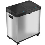 iTouchless 16 Gallon Stainless Steel Dual Compartment Sensor Kitchen Trash Can and Recycle Bin with Wheels – 60L Rectangular Garbage Can with Touchless Motion Sensor Lid & Removable Inner Buckets