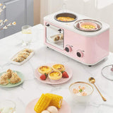 Portable Multifunction 3 in 1 Breakfast Machine, Electric Mini Oven, Family Breakfast Station for Baking, Frying(Pink)