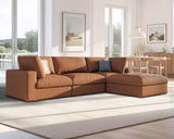AMERLIFE 114 Inches Modular Sectional Couch, Feather Down Filled Sectional Sofa, 4 Seats L Shaped Couch with Chaise, Ottoman, Oversized Sofa for Living Roomt Apartment, Brown Anti-Scratch Leathaire