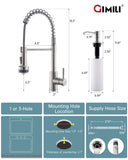 GIMILI LED Kitchen Faucet with Soap Dispenser, Modern Single Handle Spring Kitchen Sink Faucets with Pull Down Sprayer