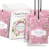YAXUNDZ Rose Sachets for Drawers and Closets - 12 Pack Long Lasting Odor Eliminator Bags, Natural Fresh Scent for Wardrobe, Storage, Car & Home, Air Freshener Sachets