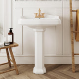 DeerValley Dynasty 23x19 Inch White Pedestal Sink, Ceramic Bathroom Sink with Overflow and Backsplash, DV-1P522