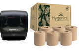 Sierra Hygenics Hands-Free Translucent Black Paper Towel Dispenser with (6) Hygenics 7.5" Hardwound 1-ply Natural (Kraft) Paper Towel Rolls