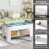 GINMAON Lift Top Coffee Table with Hidden Storage-39.4" Modern Lift-Up Design, Convertible Dining & Laptop Desk for Living Room, Reception-Scratch-Resistant, Spacious Compartment & Shelves (White)