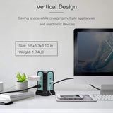 Power Strip Tower Wireless Charger, SUPERDANNY Surge Protector Tower, 10A 1080J Charger Station Black and Blue SUPERDANNY