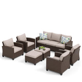 MIXPATIO Patio Furniture Set, 7 Pcs Wicker Rattan Rattan Outdoor Conversation Set, 4 x Single Chairs, 1 x 3 Seater Sofa and 2 x Ottoman with 4" Thick Cushion for Garden Backyard Deck, Beige