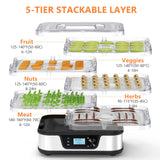 Food Dehydrator, 5 Stainless Steel Trays, 72H Timer & Temp Control up to 167°F, 400W Food Dryer, Recipe Book for Jerky, Fruit, Meat, Vegetables, Herbs, BPA-Free