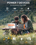 Portable Power Station Bank 146Wh 200W Peak(100W Rated), Solar Powered Power Bank with AC Outlet 110V for Camping Apowking