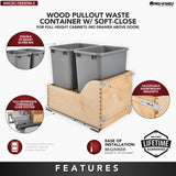 Rev-A-Shelf Double Pullout Trash Can, Min Cabinet Opening 15" W, 35 Qt