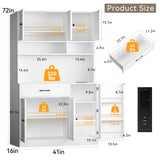 FJTJBSI 72" Kitchen Pantry Cabinet with LED Light and Charging Station Tall Pantry Storage Cabinet with Adjustable Shelves and Door Shelves Modern Kitchen Hutch with Microwave Stand and Countertop