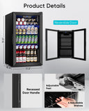 Feelfunn Beverage Refrigerator and Cooler - 126 Can Mini Fridge Glass Door for Soda Beer Wine - Freestanding Beverage Fridge for Bedroom Office Bar, 4 Adjustable Shelves, 3.2 Cu.Ft, Black