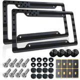 BGGTMO American Flag License Plate Frames- 2 Pack Black Grey Patriotic USA Aluminum Car Tag Holder Cover for Front Rear, with Screws Caps