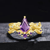 Oseew Amethyst rings for women sterling silver Amethyst engagement ring set Anniversary Kite Shape