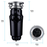 Waste Maid 10-US-WM-458-SL-3B Garbage Disposal Anti-Jam Stainless Steel Food Waste Grinding System, 3/4 HP Slim Line, Black