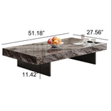 51.18" Rectangle Marble Coffee Table - Modern Gray Sintered Stone Top with Black Metal Base, Large Living Room Center Table for Contemporary & Industrial Decor (Black)