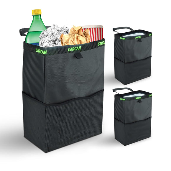 CarCan The Original 3 in 1 Hanging Car Trash Can for Back Seat, Cooler & Storage Bag – Metal Framed, Washable & Reusable Car Trash Bin with 3 Pockets (Pack of 3) CarCan