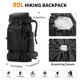 Triforde Hiking Backpack Tactical Backpack for Men Women, 80L Military Backpack Rucksack Waterproof Large Travel Camping Backpack for Men, Molle Rucksack Outdoor Sport Travel Cycling Daypack (Black)