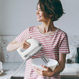 Mueller Electric Hand Mixer, 5 Speed with Snap-On Case, 250 W, Turbo Speed, 4 Stainless Steel Accessories, Beaters, Dough Hooks, Baking Supplies for Whipping, Mixing, Cookies, Bread, Cakes, White