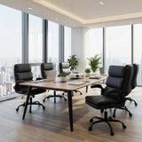 BOWTHY Mid Back Office Desk Chair,Leather Conference Room Chairs,Ergonomic Home Computer Chair,Modern Executive Chair with Padded Flip-up Armrest and Swivel Wheels (Black)