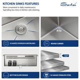 Sarlai 33 Inch Waterfall Kitchen Sink - 33x22 Inch Drop In Kitchen Sink Ledge Workstation Topmount Multifuctional Smart Stainless Steel 16 Guage Single Bowl Sinks Basin with Faucet