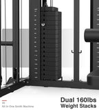 DONOW Smith Machine with Weight Stacks, Multi Function Home Gym System Training Power Cage Squat Rack Dual Cable Crossover Machine All in One