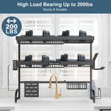 Babosas Over The Sink Dish Drying Rack,3 Tier Adjustable Length (25.5'' to 37.4'') Full Stainless Steel Large Storage Kitchen Dish Rack,for Kitchen Counter,Expandable Multifunctional Organizers,Black