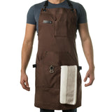 Asaya Chef & BBQ Apron with Pockets - Cross Back Canvas Cooking Apron for Women and Men, Adjustable Work & Grilling Aprons with Pocket, Bottle Opener and Hand Towel, 10oz Cotton Canvas (Brown)