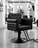 Salon Chair for Hair Stylist, Barber Hair Styling Chair with Height Adjustable Hydraulic Pump, 360 Degrees Swivel with Lock, High-Density Foam & PU Leather for Beauty, Max Load Weight 330 Lbs- Black