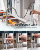 APPASO Touchless Kitchen Faucet, Brushed Nickel Motion Sensor Sink Faucets with Soap Dispenser and Pull Down Sprayer 3 Modes, Activated Hands Free Faucet for Sink with cUPC-Certified Hoses
