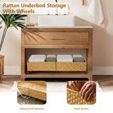 Under Bed Storage Containers with Wheels, 31.5” Large Handwoven Rattan Rolling UnderBed Storage Bins, Tool-free Assembly Natural Under The Bed Organizer Drawers for Bedroom, Sheets Clothes Blankets