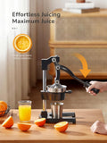 QCen Professional Cast Iron Manual Juicer, Heavy Duty Citrus Press with Stainless Steel Strainer, Easy-to-Clean Hand Squeezer for Orange, Lemon, Lime and Grapefruit - Black (Black)