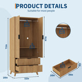 Garvee 71" Armoire Wardrobe Closet, Modern Wooden Bedroom Armoire with 2 Drawers & 2 Doors and Adjustable Shelves，Clothing Storage Cabinet with Aluminum Hanging Rod, Locker