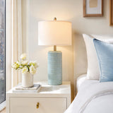 PoKat 23" Light Blue Table Lamps Set of 2, Modern Bedside Lamps for Bedroom, Coastal Ceramic End Table Lamps for Living Room, Ocean Nightstand New Home Decor Lamps
