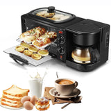 3-in-1 Electric Breakfast Station With 2l Cooking Pot, 9l Baking Area, Coffee Maker, 100-230°c Temperature Control & 30-min Timer, Ideal For Kitchen Use (black) Black