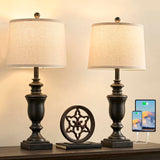 SAIWEYA 27.5" Vintage Farmhouse Table Lamps Set of 2 Bedside Lamp, 3 Way Dimmable Bedroom Lamps with 2 USB Ports +AC Outlet Nightstand Lamp Rustic Lamp