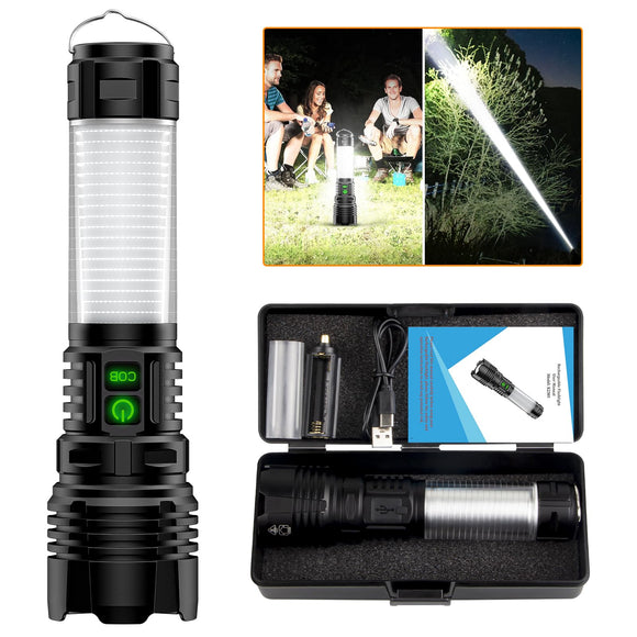 LED Rechargeable Flashlight 100000 High Lumens with Camping Lanterns - 2000 Meters Long Beam Super Bright LED Flashlight Hoxida