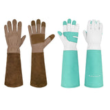 2 Pairs: Rose Pruning Long Gardening Pigskin Leather Gloves, Thorn Proof Yard Work Leather Gloves - Brown, Green, Large