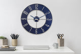 Bulova Blue Steel Oversize Wall Clock |Model C4809, 27" Diameter | Sleek Silver and Blue Finish | Contemporary Design | Battery Operated