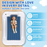 Deeteck Inflatable Toddler Travel Bed - 60 Inches Portable Toddler Bed for Travel with Safety Sides - Cozy Kids Air Mattress Set with Built-in Electric Pump & Carry Case- Easy to Inflate - Sea Blue