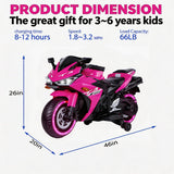 Kids Electric Motorcycle, 12V Electric Motorcycle on Car LED Lights, Music Player & Horn with Training Wheels, Pedal, MP3, USB Port, Motorcycle for Kids 3-6, Gift for Boys & Girls（Pink）