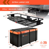 Hitch Mount Cargo Carrier Rack Basket 60"*25"*6"+Waterproof Bag 25 Cu.Ft.