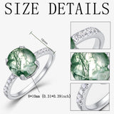 Oseew Natural Moss Agate Ring for Women 10K/14K/18K Solid Gold/Sterling Silve Oval Cut Green Moss Agate with Lab Diamond Engagement Ring Personalized Rose Gold Wedding Promise Ring