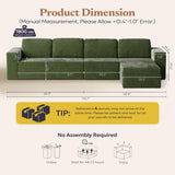 Furnify 136" Modular Sectional Sofa with L-Shape Chaise, Right/Left Facing Deep Seat Cloud Couch, No Assembly Required, Upholstered Couch for Living Room Bedroom (Green, Plush Corduroy Fabric)