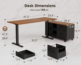 OffiGo 48" L Shaped Electric Standing Desk with Cabinet Sets, Walnut/Black