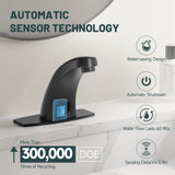 Touchless Bathroom Sink Faucets, Greenspring Automatic Faucet Bathroom Commercial Motion Sensor Faucet Battery or Plug-in Powered with Control Box and Temperature Mixer, Black