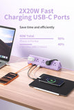 SMALLRT Purple Desk Clamp Power Strip with 6.5 FT Extension Cord, PD 40W USB-C Fast Charging Ports, 5 AC Outlets 4 USB-C 2 USB-A, Fits 2.1 inch Table Edges