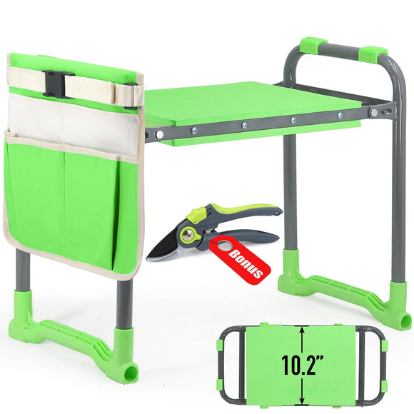 Garden Kneeler and Seat Heavy Duty with 10.2” Wider Soft Pad, Kneeler and Stool for Gardening with Extra Hand Pruner, Green